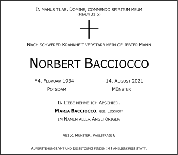Anzeige von Norbert Bacciocco 