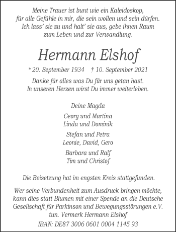 Anzeige von Hermann Elshof 