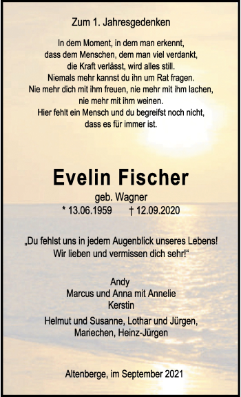Anzeige von Evelin Fischer 
