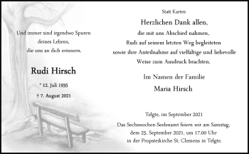 Anzeige von Rudi Hirsch 
