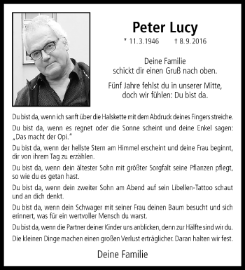 Anzeige von Peter Lucy 