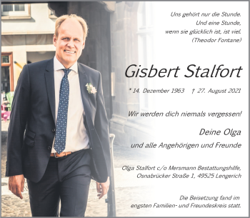 Anzeige von Gisbert Stalfort 