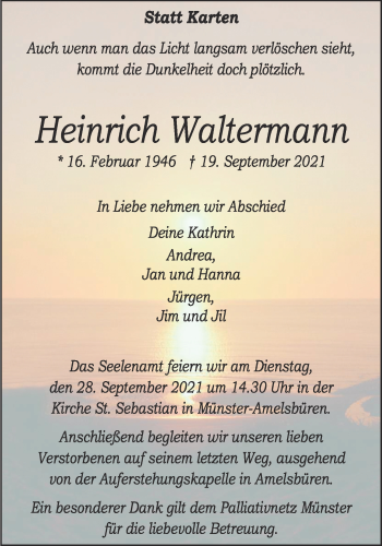 Anzeige von Heinrich Waltermann 
