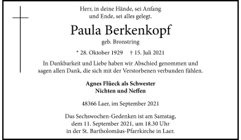Anzeige von Paula Berkenkopf 