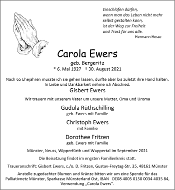 Anzeige von Carola Ewers 