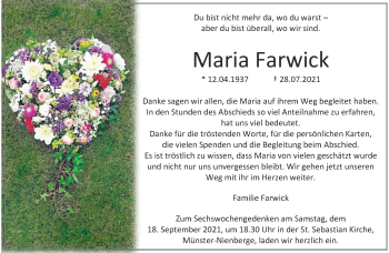 Anzeige von Maria Farwick 