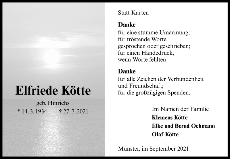  Traueranzeige für Elfriede Kötte vom 11.09.2021 aus 