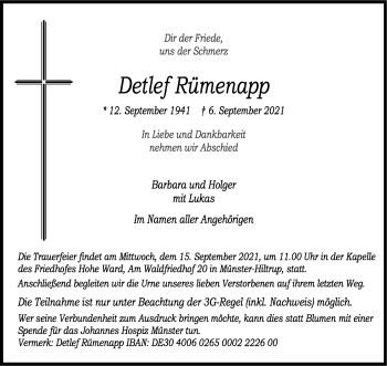 Anzeige von Detlef Rümenapp 