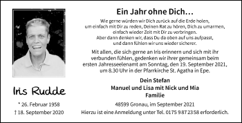 Anzeige von Iris Rudde 