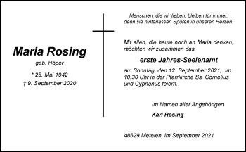 Anzeige von Maria Rosing 