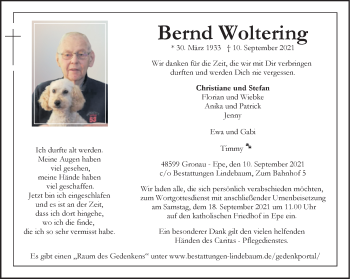 Anzeige von Bernd Woltering 