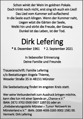 Anzeige von Dirk Lefering 