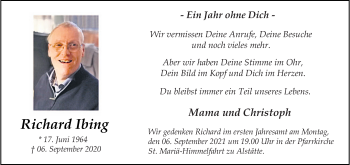 Anzeige von Richard Ibing 