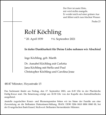 Anzeige von Rolf Köchling 