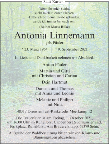Anzeige von Antonia Linnemann 