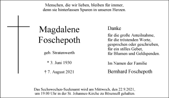 Anzeige von Magdalene Foschepoth 