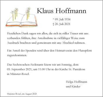 Anzeige von Klaus Hoffmann 