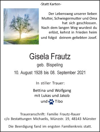 Anzeige von Gisela Frautz 