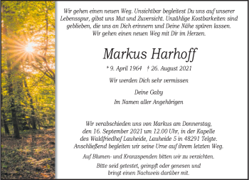 Anzeige von Markus Harhoff 