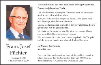 Anzeige von Franz Josef Füchter 