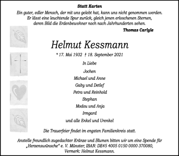 Anzeige von Helmut Kessmann 