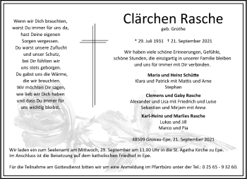 Anzeige von Clärchen Rasche 