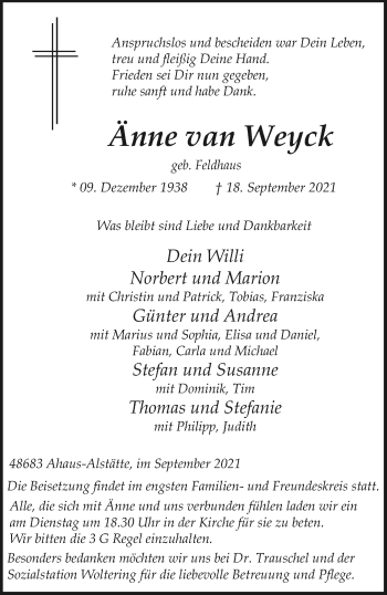Anzeige von Änne van Weyck 