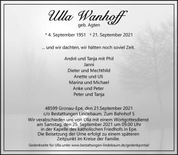 Anzeige von Ulla Wanhoff 