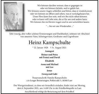 Anzeige von Heinz Kampschulte 