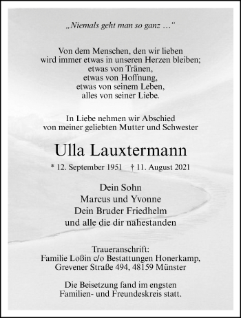 Anzeige von Ulla Lauxtermann 