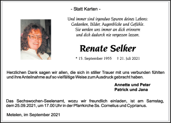 Anzeige von Renate Selker 