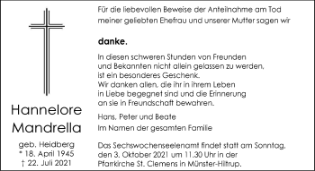Anzeige von Hannelore Mandrella 