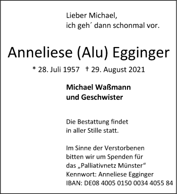Anzeige von Anneliese Egginger 