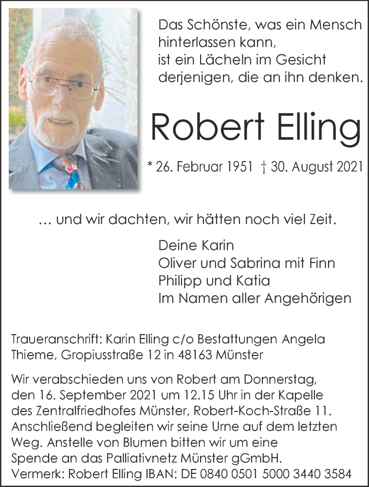  Traueranzeige für Robert Elling vom 11.09.2021 aus 