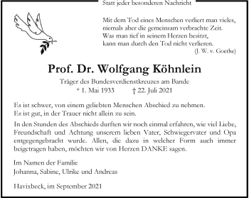 Anzeige von Wolfgang Köhnlein 
