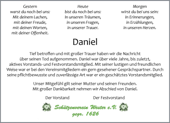 Anzeige von Daniel Kersten 