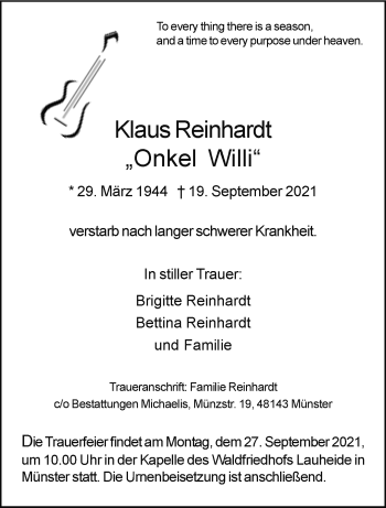 Anzeige von Klaus Reinhardt 