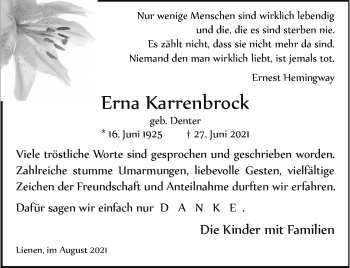 Anzeige von Erna Karrenbrock 
