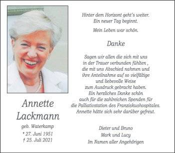 Anzeige von Annette Lackmann 