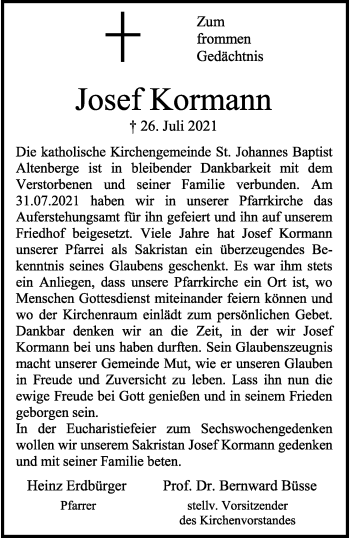 Anzeige von Josef Kormann 