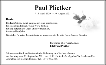 Anzeige von Paul Plietker 