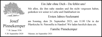 Anzeige von Josef Pinnekemper 