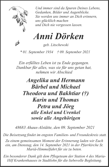 Anzeige von Anni Dörken 