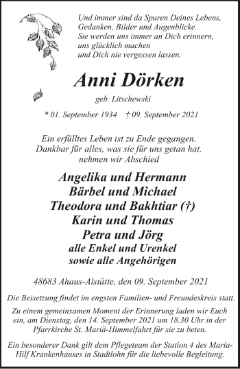 Anzeige von Anni Dörken 