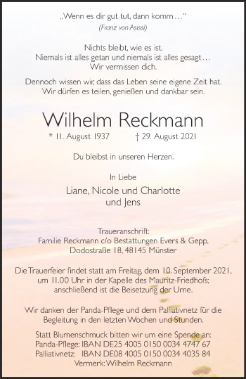 Anzeige von Wilhlem Reckmann 