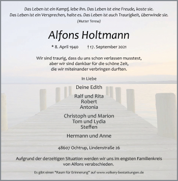 Anzeige von Alfons Holtmann 
