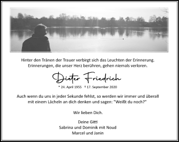 Anzeige von Dieter Friedrich 