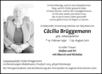 Anzeige von Cäcilia Brüggemann 