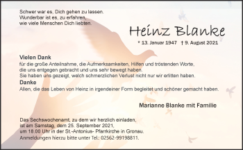 Anzeige von Heinz Blanke 