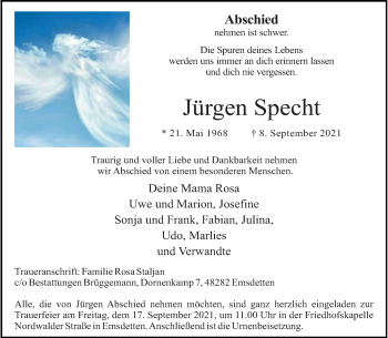 Anzeige von Jürgen Specht 